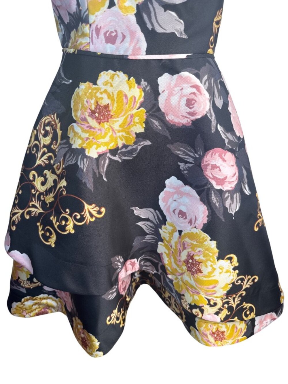 New BCX Floral Halter-Neck Size 3 Fit & Flare Dress Black/Yellow/Pink Polyester - Picture 7 of 15